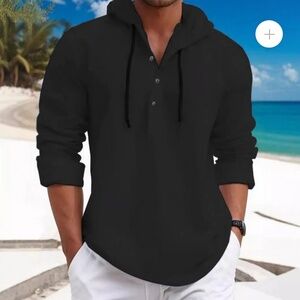 Michael Kors Mens Black Henley Shirt Long Sleeve Buttons Size M